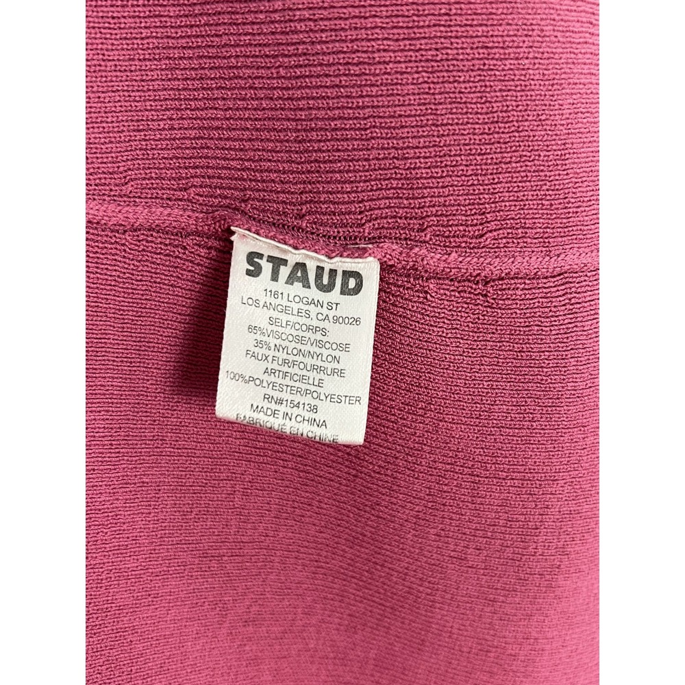 Staud Pink Ribbed Knit Cardigan Sweater with Matching Faux-Fur Collar Size M - Picture 6 of 8